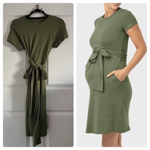 KINDRED BRAVELY Tie Nursing & Maternity Dress Olive